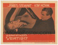3k015 VERTIGO LC #4 '58 Alfred Hitchcock classic, c/u of James Stewart choking brunette Kim Novak!