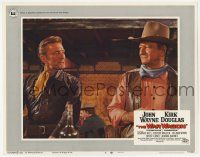 3k977 WAR WAGON LC #8 '67 great close up of Kirk Douglas talking to John Wayne in saloon!