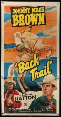 3p272 BACK TRAIL 3sh '48 full-length cowboy Johnny Mack Brown on horseback, Raymond Hatton
