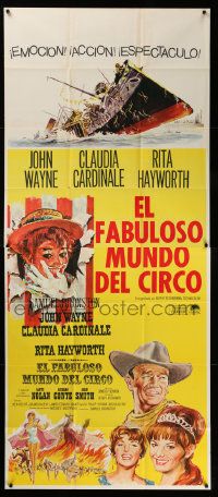 3p291 CIRCUS WORLD Spanish/U.S. export 3sh '65 Claudia Cardinale, John Wayne, completely different art!