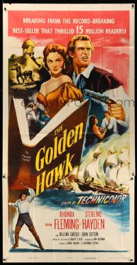 3p328 GOLDEN HAWK 3sh '52 art of pretty Rhonda Fleming & swashbuckler Sterling Hayden with gun!