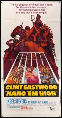 3p336 HANG 'EM HIGH 3sh '68 Clint Eastwood, they hung the wrong man, cool art by Sandy Kossin!
