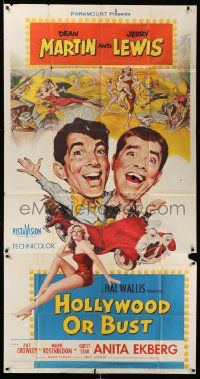 3p342 HOLLYWOOD OR BUST 3sh '56 wacky art of Dean Martin & Jerry Lewis in car, sexy Anita Ekberg!
