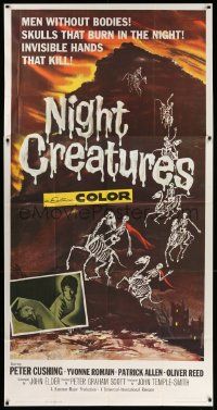 3p396 NIGHT CREATURES 3sh '62 Hammer, great horror art of skeletons riding skeleton horses!