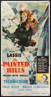 3p404 PAINTED HILLS 3sh '51 wonderful painted artwork of Lassie, saving man falling from cliff!