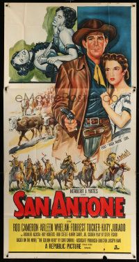 3p428 SAN ANTONE 3sh '53 cool montage art of cowboy Rod Cameron & that High Noon girl Katy Jurado!