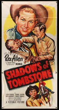 3p435 SHADOWS OF TOMBSTONE 3sh '53 cool art of Arizona cowboy Rex Allen beating up bad guy!