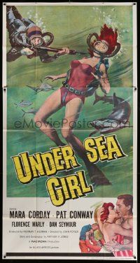 3p470 UNDERSEA GIRL 3sh '57 cool artwork of sexy deep sea scuba diver in peril!