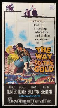 3p480 WAY TO THE GOLD 3sh '57 great image of Jeffrey Hunter carrying wounded Sheree North!