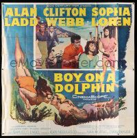 3p068 BOY ON A DOLPHIN 6sh '57 art of Alan Ladd & sexiest Sophia Loren swimming underwater!
