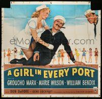 3p095 GIRL IN EVERY PORT 6sh '52 art of wacky Navy sailor Groucho Marx & sexy Marie Wilson, rare!