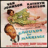 3p099 GROUNDS FOR MARRIAGE 6sh '51 cool art of Van Johnson & pretty opera singer Kathryn Grayson!