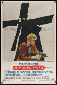 3p859 BLACK WINDMILL Argentinean '74 cool image of Michael Caine w/MAC-10, directed by Don Siegel!