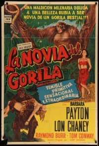 3p861 BRIDE OF THE GORILLA Argentinean '51 wild artwork of sexy Barbara Payton & huge ape!