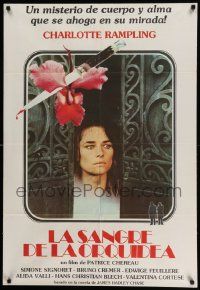 3p888 FLESH & THE ORCHID Argentinean '75 close up of Charlotte Rampling + bloody dagger in flower!