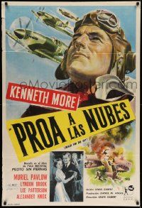 3p944 REACH FOR THE SKY Argentinean '57 cool Bayon artwork of pilot Kenneth More & Spitfires!