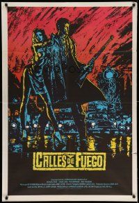 3p972 STREETS OF FIRE black style Argentinean '84 Walter Hill, Michael Pare, Diane Lane, Riehm art!