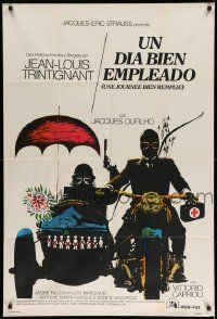 3p987 UNE JOURNEE BIEN REMPLIE Argentinean '73 directed by Trintignant, Ferracci motorcycle art!