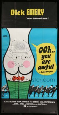 3p035 OOH YOU ARE AWFUL English 3sh '72 Cliff Owen, English, wacky cartoon artwork of rear w/face!