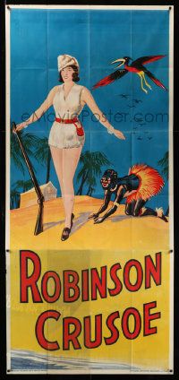 3p039 ROBINSON CRUSOE stage play English 3sh '30s full-length w/Friday & bird by cabin!