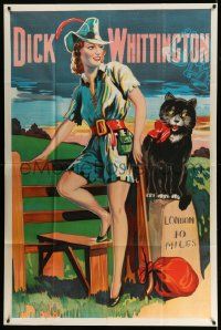 3p021 DICK WHITTINGTON stage play English 40x60 '30s cool stone litho of sexy female lead & cat!