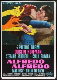 3p505 ALFREDO ALFREDO Italian 1p '72 art of Dustin Hoffman kissing Stefania Sandrelli by Ciriello!