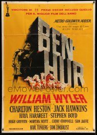 3p528 BEN-HUR Italian 1p '60 Charlton Heston, William Wyler classic religious epic, chariot art!