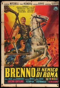 3p545 BRENNUS ENEMY OF ROME Italian 1p '63 Stefano art of Gordon Mitchell w/sword on horseback!
