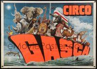 3p559 CIRCO GASCA horizontal Italian 1p circus poster '70s Ferrari art of animals on ocean liner!