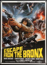 3p604 ESCAPE FROM THE BRONX Italian 1p '83 Fuga Dal Bronx, cool action montage art by Enzo Sciotti!