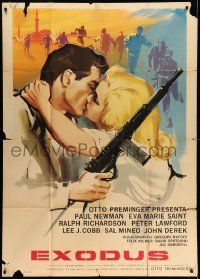 3p607 EXODUS Italian 1p R60s different Nano art of Paul Newman & Eva Marie Saint kissing, Preminger