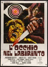 3p608 EYE IN THE LABYRINTH Italian 1p '71 Adolfo Celi, wild giallo art by Sandro Symeoni!