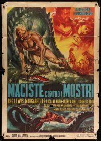 3p612 FIRE MONSTERS AGAINST THE SON OF HERCULES Italian 1p '62 art of Reg Lewis battling beasts!