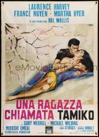 3p624 GIRL NAMED TAMIKO Italian 1p '63 different Symeoni art of Laurence Harvey & France Nuyen!