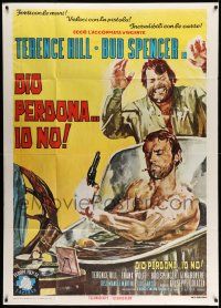 3p627 GOD FORGIVES I DON'T Italian 1p '69 art of Terence Hill in bath pointing gun at Bud Spencer!