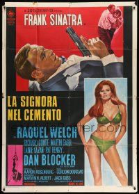 3p677 LADY IN CEMENT Italian 1p '68 different art of Frank Sinatra with gun & sexy Raquel Welch!