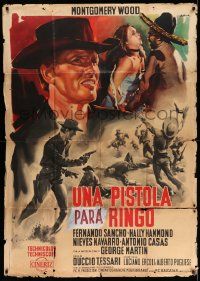 3p739 PISTOL FOR RINGO Italian 1p '65 cool spaghetti western art of Giuliano Gemma by Olivetti!