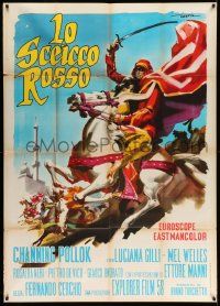 3p749 RED SHEIK Italian 1p '62 cool art of Channing Pollock on horse by Enrico De Seta!