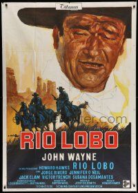 3p753 RIO LOBO Italian 1p '71 Howard Hawks, different art of John Wayne by Averardo Ciriello!
