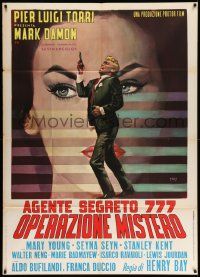 3p764 SECRET AGENT 777 Italian 1p '65 cool art of spy Mark Damon & sexy Mary Young by Mos!