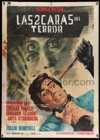 3p813 TWO FACES OF TERROR Italian 1p '72 horror art of man about to be stabbed by Renato Casaro!