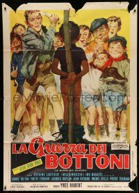3p822 WAR OF THE BUTTONS Italian 1p '62 Ciriello art of boys attacking bound kid w/his pants down!