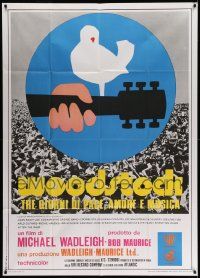 3p831 WOODSTOCK Italian 1p '70 classic rock & roll concert, great Arnold Skolnick art over crowd!
