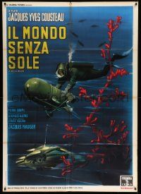 3p832 WORLD WITHOUT SUN Italian 1p '64 Le Monde sans Soleil, Jacques Cousteau, scuba diving art!
