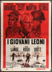 3p835 YOUNG LIONS Italian 1p R60s art of Nazi Marlon Brando, Dean Martin & Montgomery Clift!