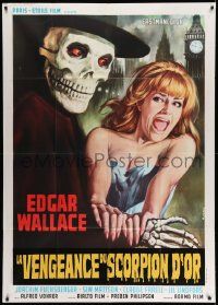 3p837 ZOMBIE WALKS Italian 1p '69 Edgar Wallace, Casaro art of skeleton guy & sexy girl in London!