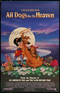 3r082 ALL DOGS GO TO HEAVEN DS 1sh '89 Don Bluth, Dom Deluise, cute art of dogs & girl!