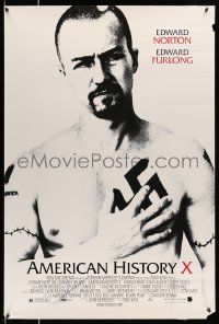 3r104 AMERICAN HISTORY X DS 1sh '98 B&W image of Edward Norton as skinhead neo-Nazi!