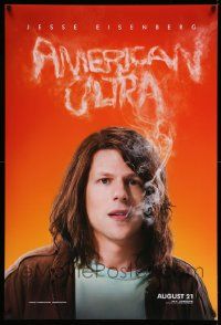 3r114 AMERICAN ULTRA teaser DS 1sh '15 great image of smoking Jesse Eisenberg!