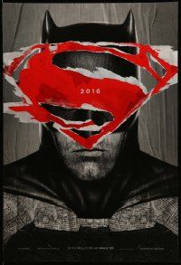 3r192 BATMAN V SUPERMAN teaser DS 1sh '16 cool close up of Ben Affleck in title role under symbol!